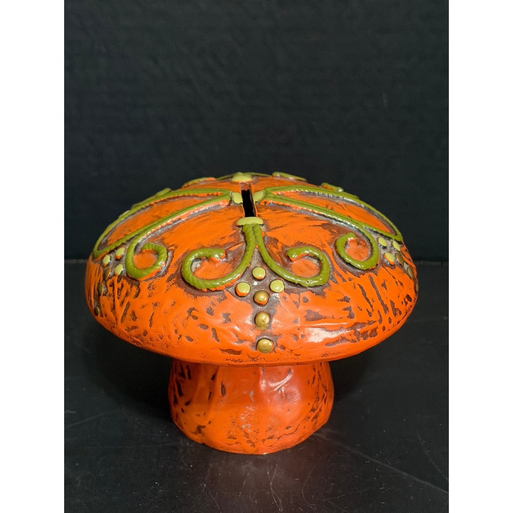 Vintage Fitz & Floyd Mushroom Bank Coin Orange 1970s Japan With Stopper